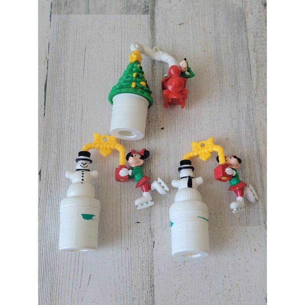 Vintage Minnie Mouse Goofy tube topper Xmas ornament figure set